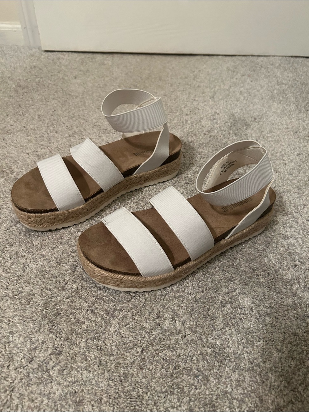 Women's White Espadrille Platform Sandals with Ankle Strap